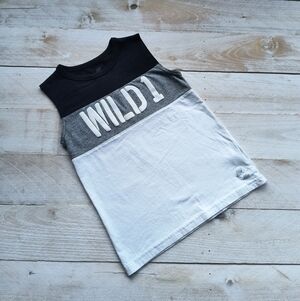 Place Sport Toddler Boys Wild 1 Sleeveless Graphics Tshirt White Black Size 5T